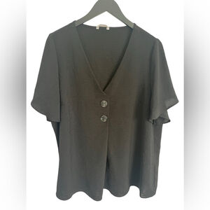 Penningtons BlackTwo Faux Button Front Short Flutter Sleeve Blouse Sz X (14)
